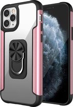 PC + TPU + metalen schokbestendige beschermhoes met ringhouder voor iPhone 11 Pro (roségoud)