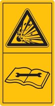 Combinatie-etiket drukreservoir staat onder gas- en oliedruk, bij wegnemen of reparatie technische handboek raadplegen 35 x 68 mm - staand