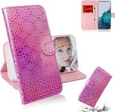 Voor Samsung Galaxy S21 5G Effen Kleur Kleurrijke Magnetische Gesp Horizontale Flip PU Lederen Case met Houder & Kaartsleuven & Portemonnee & Lanyard (Roze)