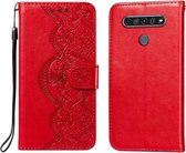 Voor LG K61 Flower Vine Embossing Pattern Horizontale Flip Leather Case met Card Slot & Holder & Wallet & Lanyard (Red)