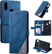 Voor Samsung Galaxy A10s Skin Feel Splicing Horizontale Flip Leather Case met houder & kaartsleuven & portemonnee & fotolijst (blauw)
