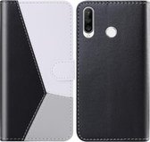 Voor Huawei P30 Lite Tricolor Stitching Horizontale Flip TPU + PU lederen tas met houder & kaartsleuven & portemonnee (zwart)