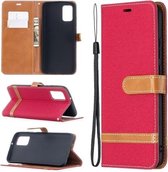 Voor Samsung Galaxy A02s (EU-versie) Kleuraanpassing Denim Textuur Horizontale Flip Leren Case met Houder & Kaartsleuven & Portemonnee & Lanyard (Rood)