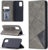 Voor Samsung Galaxy A02s (EU-versie) Rhombus Texture Horizontale Flip Magnetische Leren Case met Houder & Kaartsleuven & Portemonnee (Grijs)