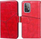 Voor Samsung Galaxy A52 5G Geometrische stiksels Horizontale flip TPU + PU lederen tas met houder & kaartsleuven en portemonnee (rood)