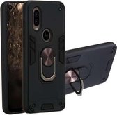 Voor Motorola Moto P40 2 in 1 Armor Series PC + TPU beschermhoes met ringhouder (zwart)