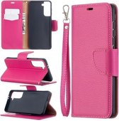 Voor Samsung Galaxy S21 5G Litchi Textuur Pure Kleur Horizontale Flip Leren Case met Houder & Kaartsleuven & Portemonnee & Lanyard (Rose Rood)