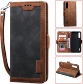 Voor xiaomi mi a3 / cc9 retro splicing horizontale flip lederen case met kaartsleuven & houder & portemonnee (grijs)