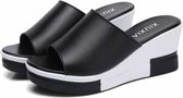 Mode Eenvoudige Slope Dikke Bodem Strand Casual Slippers Sandalen voor Dames (Kleur: Zwart Maat: 35)