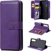Voor Sony Xpeira 1 II multifunctionele magnetische koperen gesp horizontale flip effen kleur lederen tas met 10 kaartsleuven & portemonnee & houder & fotolijst (paars)
