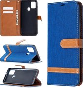 Voor Samsung Galaxy A21s Bijpassende Denim Textuur Horizontale Flip PU Leren Case met Houder & Kaartsleuven & Portemonnee & Lanyard (Blauw)