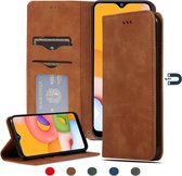 Voor Samsung Galaxy A01 (EU) Retro Skin Feel Business Magnetische horizontale flip lederen tas (bruin)