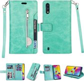 Voor Samsung Galaxy M10 / Galaxy A10 Multifunctionele Rits Horizontale Flip Leren Case met Houder & Portemonnee & 9 Kaartsleuven & Lanyard (Mintgroen)