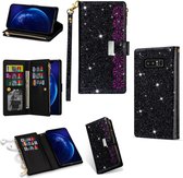 Voor Samsung Galaxy Note 8 Multi-card slots Sterrenhemel Laser Carving Glitter Rits Horizontale Flip lederen tas met houder & Portemonnee & Lanyard (zwart)