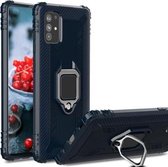 Voor OPPO A52 / A72 / A92 koolstofvezel beschermhoes met 360 graden roterende ringhouder (blauw)