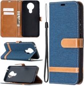 Voor Nokia 3.4 kleuraanpassing denim textuur lederen tas met houder & kaartsleuven & portemonnee & lanyard (donkerblauw)