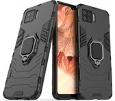 Voor OPPO F17 schokbestendige pc + TPU beschermhoes met magnetische ringhouder (zwart)