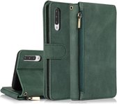 Voor Samsung Galaxy A50 Skin-feel Crazy Horse Texture Rits Portemonnee Tas Horizontale Flip Leren Case met Houder & Kaartsleuven & Portemonnee & Lanyard (Donkergroen)