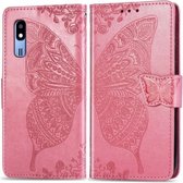 Vlinder Liefde Bloemen Embossing Horizontale Flip Leren Case Voor Samsung A2 Core met Houder & Kaartsleuven & Portemonnee & Lanyard (Roze)