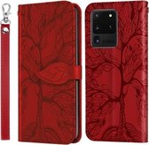 Voor Samsung Galaxy S20 Ultra Life of Tree Embossing Pattern Horizontale Flip lederen tas met houder & kaartsleuf & portemonnee & fotolijst & lanyard (rood)