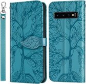 Voor Samsung Galaxy S10 + Life of Tree Embossing Pattern Horizontale Flip Leather Case met houder & kaartsleuf & portemonnee & fotolijst & Lanyard (Lake Blue)