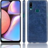 Voor Galaxy A10s schokbestendige Litchi-textuur pc + PU-hoes (blauw)