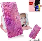 Voor Galaxy Note 9 Effen Kleur Kleurrijke Magnetische Gesp Horizontale Flip PU Lederen Case met Houder & Kaartsleuven & Portemonnee & Lanyard (Roze)