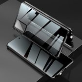 Voor Samsung Galaxy Note20 Vierhoek schokbestendig Anti-gluren magnetisch metalen frame Dubbelzijdig gehard glazen omhulsel (zwart)