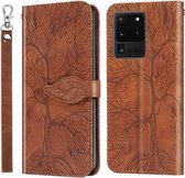 Voor Samsung Galaxy S20 Ultra Life of Tree Embossing Pattern Horizontale Flip Leather Case met houder & kaartsleuf & portemonnee & fotolijst & Lanyard (bruin)
