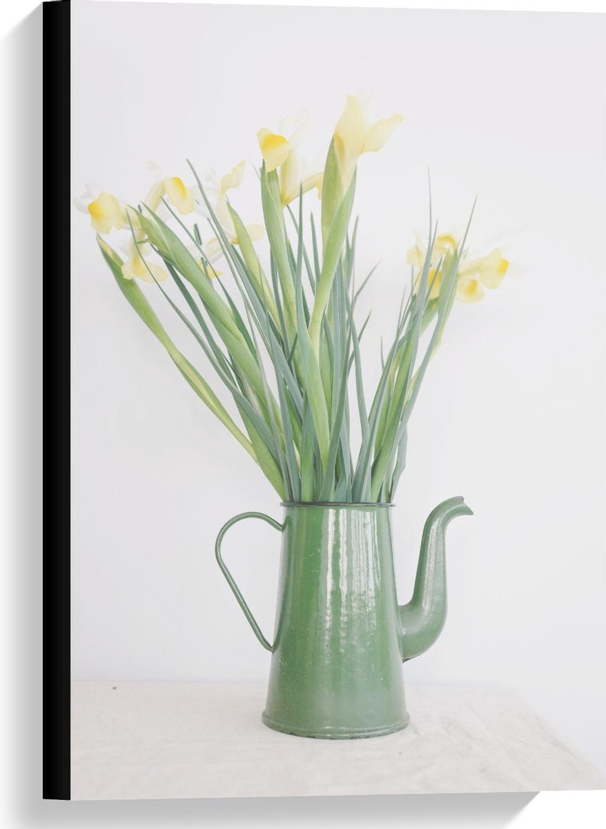Canvas - Groene Gieter met Bloemetjes - 40x60cm Foto op Canvas Schilderij (Wanddecoratie o