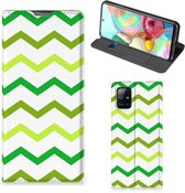 Leuk Telefoonhoesje Geschikt voor Samsung Galaxy A71 Bookcase Zigzag Groen