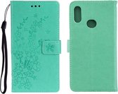 Voor Galaxy A10S Plum Blossom Pattern Links en Rechts Flip Leren Case met Beugel & Kaartsleuf & Portemonnee & Lanyard (Groen)