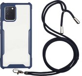 Voor OPPO Reno4 Pro acryl + kleur TPU schokbestendig hoesje met nekkoord (donkerblauw)