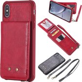 Voor iPhone XS Max Verticaal Flip Schokbestendig Leren Beschermhoes met Lang Touw, Kaartsleuven & Beugel & Fotohouder & Portemonnee Functie (Rood)