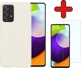 Samsung A52 Hoesje Wit Siliconen Case Met Screenprotector - Samsung Galaxy A52 Hoes Silicone Cover Met Screenprotector - Wit