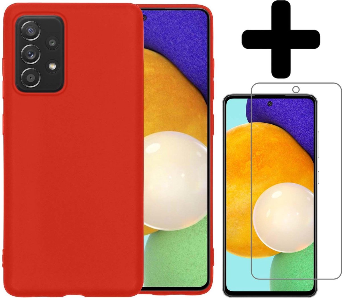 Hoesje - Met Screenprotector - Geschikt voor Samsung Galaxy A52 - Sterk & Shockproof - Back Cover - Siliconen Case - Telefoon Hoes - Telefoonhoesjes - Rood
