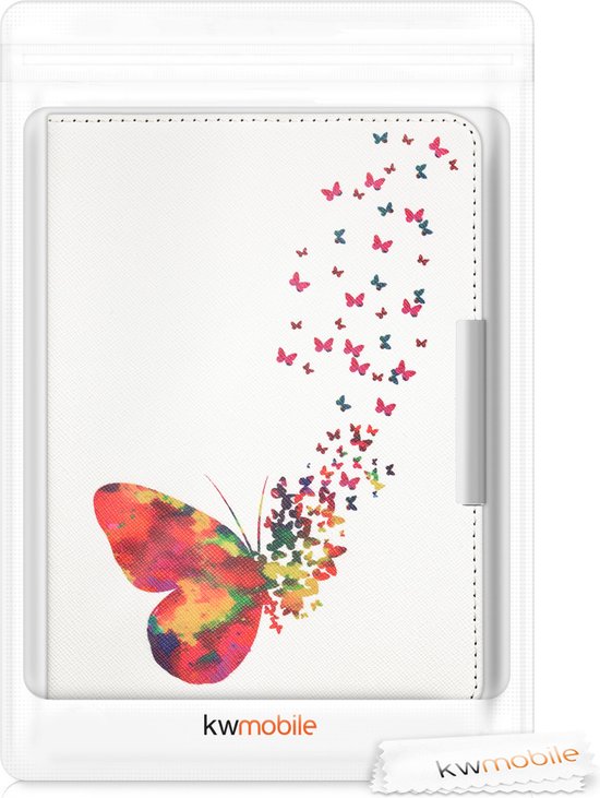kwmobile e-reader hoesje geschikt voor Tolino Vision 1 / 2 / 3 / 4 HD hoes - E reader flip case met magnetische sluiting - Ereader cover - Zwerm Vlinders design in meerkleurig / roze / wit van Merkloos — afbeelding 4