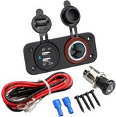 MMOBIEL Universele Waterdichte 2 gaten paneel - Duo USB Oplader. Inclusief blauwe LED Indicator en Sigaret Aansteker voor vrijwel ieder voertuig! incl. Bedrading en aansluiting