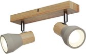 Lindby - buitenspot - 2lichts - Hout, beton, metaal - H: 12.3 cm - E14 - licht hout, betongrijs, mat nikkel