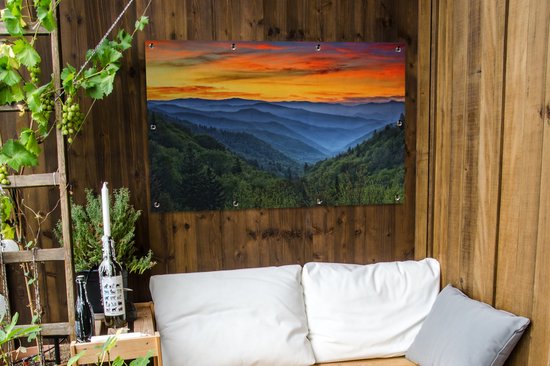 Ciel coloré au-dessus d'un paysage verdoyant dans le parc national des Great Smoky Mountains en Amérique affiche de jardin 120x80 cm - Toile de jardin / Toile d'extérieur / Peintures pour l'extérieur (décoration de jardin)