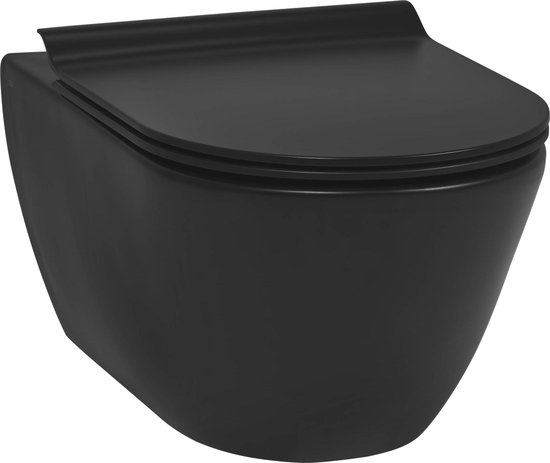 Ben Segno Hangtoilet - met Free Flush en Xtra Glaze+ Incl. Slimseat Toiletbril - Mat Zwart - WC Pot - Toiletpot - Hangend Toilet