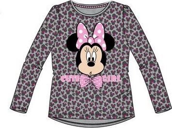 Disney Minnie Mouse longsleeve - grijs/roze - met Minnie All-over glitterprint - maat 110/116 (6 jaar)