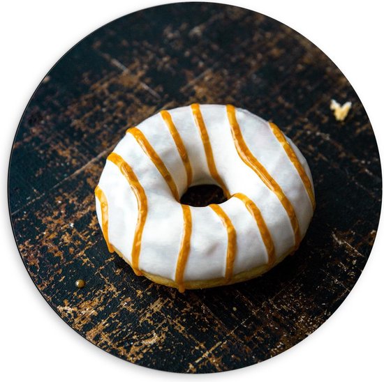 Dibond Wandcirkel - Bruin/Witte Donut - 60x60cm Foto op Aluminium Wandcirkel (met ophangsysteem)