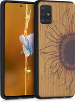 kwmobile telefoonhoesje compatibel met Samsung Galaxy A51 - Hoesje met bumper in geel / donkerbruin / lichtbruin - kersenhout - Wood Sunflower design