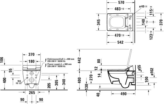 WC suspendu pour abattant de bidet SensoWash, Rimless, DuraFix, blanc alpin