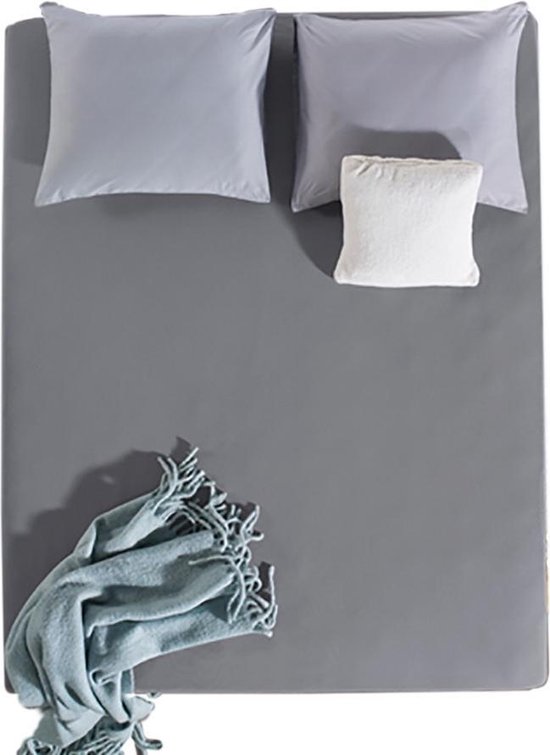 SLEEPMED Jersey hoeslaken van hotel kwaliteit in grijs, 90x200, Gekamd katoen en soft finish, 4-pack