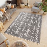 Tapiso Boho Vloerkleed Bohemian Met Kwastjes Hoogpolig Tapijt Maat- 120x170