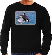 Dieren sweater met orka walvissen foto - zwart - voor heren - natuur / orka cadeau trui - kleding / sweat shirt M