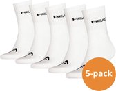 HEAD Short Crew Sokken - 5 Paar halfhoge sportsokken - Unisex - Wit- Maat 43/46