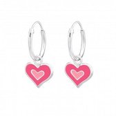 Oorbellen meisje | Zilveren kinderoorbellen | Zilveren oorringen met hanger, roze hartjes